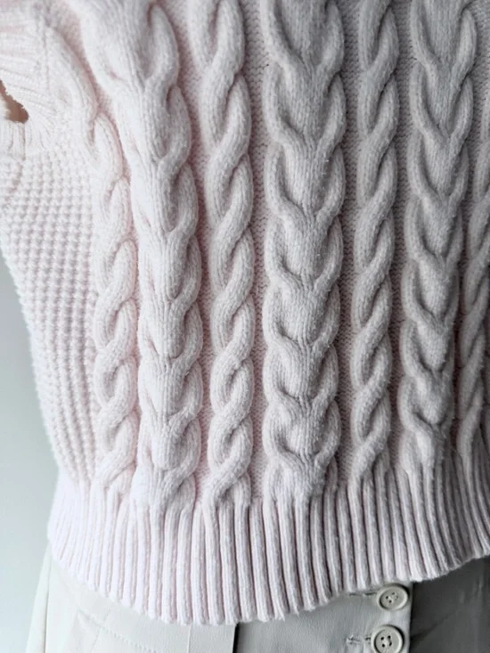 Aritzia Sunday Best Cable Knit Sweater Vest Pink XS| Preppy Cropped V-Neck - Picture 8 of 13